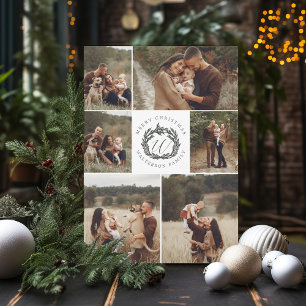 Cartes Pour Fêtes Annuelles Joyeux Noël Six Photo Garland Wreath Monogramme