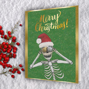 Cartes Pour Fêtes Annuelles Joyeux Noël Skeleton Gold de Santa Hat