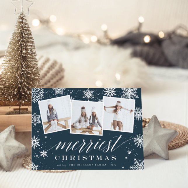 Cartes Pour Fêtes Annuelles Joyeux Noël | Snowflake 3 Photo Collage (Créateur téléchargé)