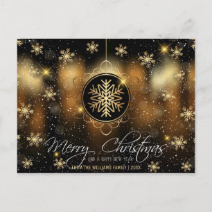 Cartes Pour Fêtes Annuelles Joyeux Noël Snowflake Gold Black Family Photo