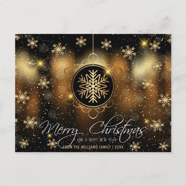 Cartes Pour Fêtes Annuelles Joyeux Noël Snowflake Gold Black Family Photo (Devant)