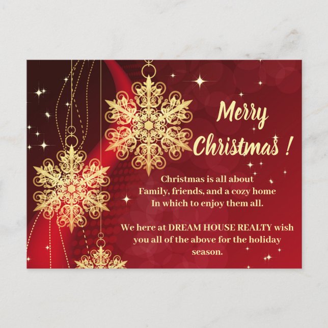 Cartes Pour Fêtes Annuelles Joyeux Noël Snowflake Immobilier (Devant)
