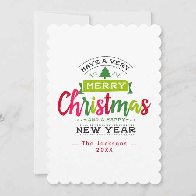 Cartes Pour Fêtes Annuelles Joyeux Noël Snowflake Typographie du ruban (Devant)