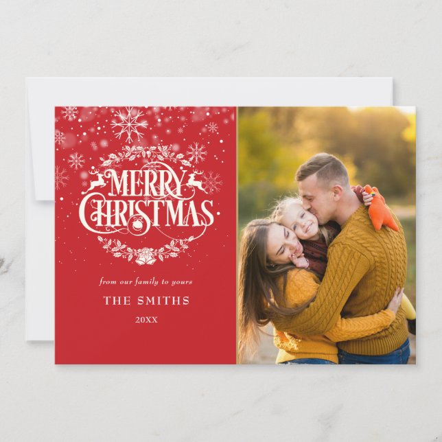 Cartes Pour Fêtes Annuelles Joyeux Noël Snowflakes Photo Élégante Moderne (Devant)