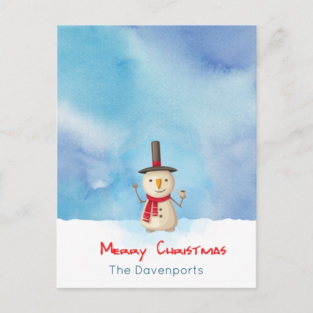Cartes Pour Fêtes Annuelles Joyeux Noël Snowman Agitant Et Souriant (Devant)