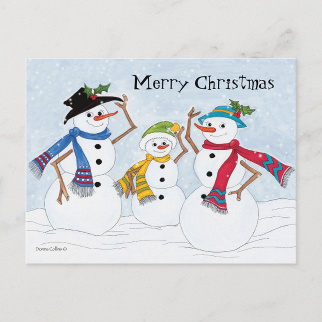 Cartes Pour Fêtes Annuelles Joyeux Noël Snowman Famille (Devant)