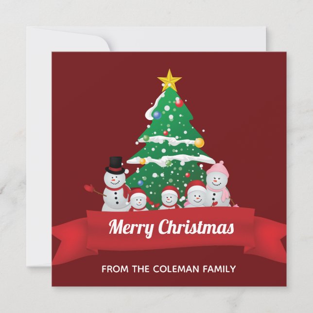 Cartes Pour Fêtes Annuelles Joyeux Noël Snowman Famille mignonne Custom (Devant)