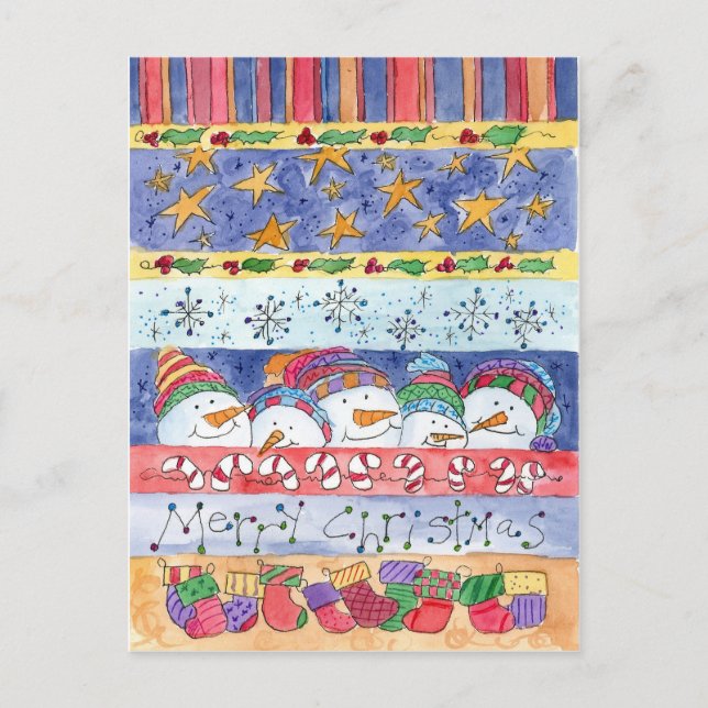 Cartes Pour Fêtes Annuelles Joyeux Noël Snowman Stockages Snowflakes (Devant)
