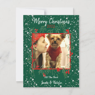 Cartes Pour Fêtes Annuelles Joyeux Noël Snowy Wreath Custom Family Holiday