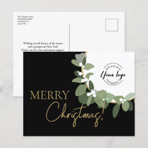 Cartes Pour Fêtes Annuelles Joyeux Noël Société Logo Or noir Personnalisé
