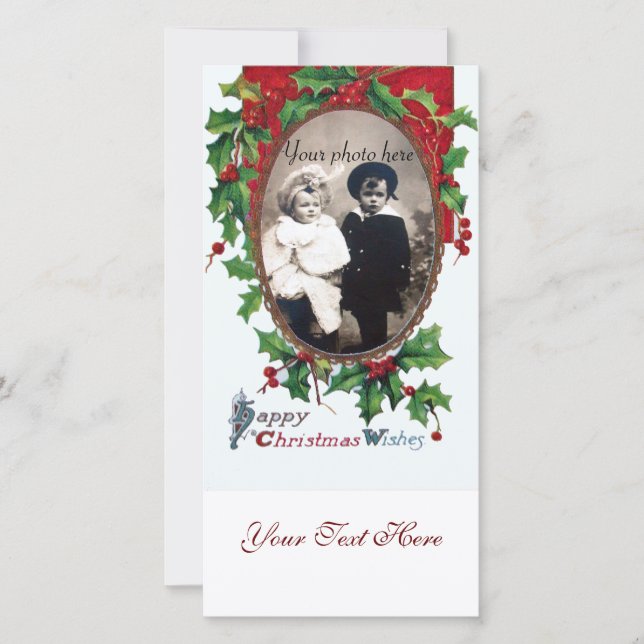 CARTES POUR FÊTES ANNUELLES JOYEUX NOËL SOUHAITE AVEC HOLLY BERRIES (Devant)