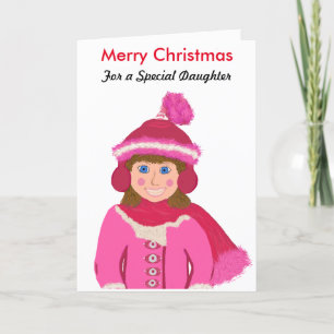 Cartes Pour Fêtes Annuelles Joyeux Noël spécial fille Casquette rose