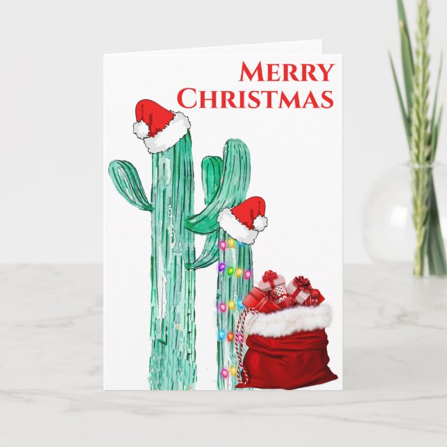 Cartes Pour Fêtes Annuelles Joyeux Noël Sud-Ouest Saguaro Cactus (Devant)