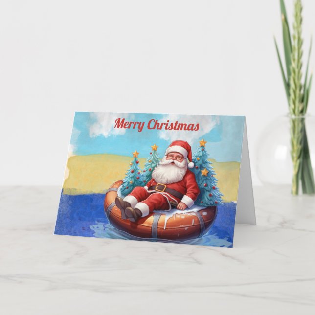 Cartes Pour Fêtes Annuelles Joyeux Noël Summer Beach Père Noël Chaleureux voeu (Devant)