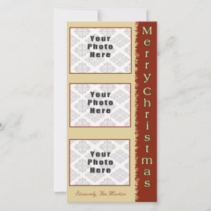 Cartes Pour Fêtes Annuelles Joyeux Noël Tan/Rouge 3 Photo 4x8