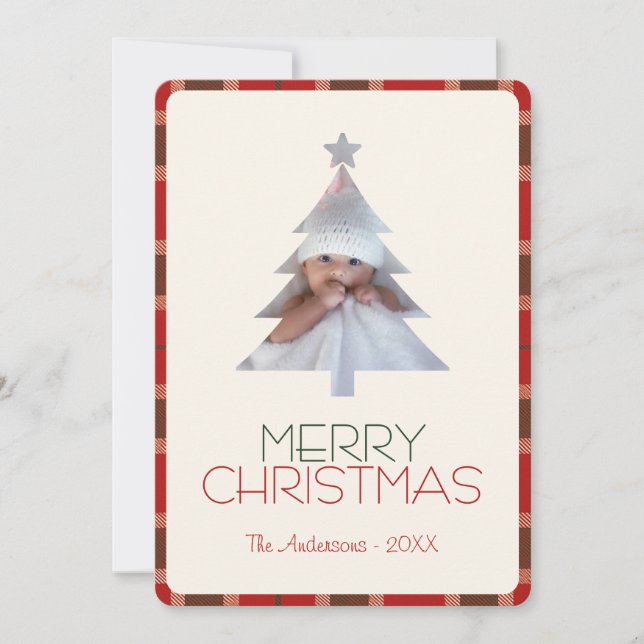 Cartes Pour Fêtes Annuelles Joyeux Noël Tartan Plaid Photo (Devant)