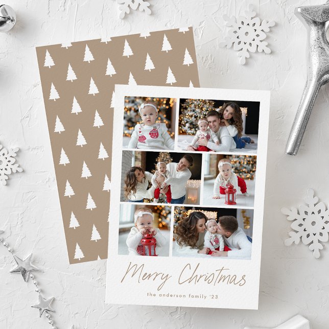 Cartes Pour Fêtes Annuelles Joyeux Noël Taupe Script 6 Photo Collage (Créateur téléchargé)
