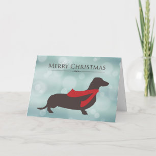 Cartes Pour Fêtes Annuelles Joyeux Noël, teckel dans l'écharpe rouge, Bokeh