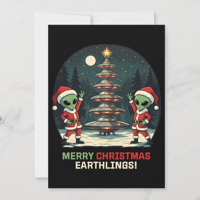 Cartes Pour Fêtes Annuelles Joyeux Noël, Terriens ! (Devant)