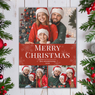 Cartes Pour Fêtes Annuelles Joyeux Noël Texte Moderne Rouge Famille 3 Photo