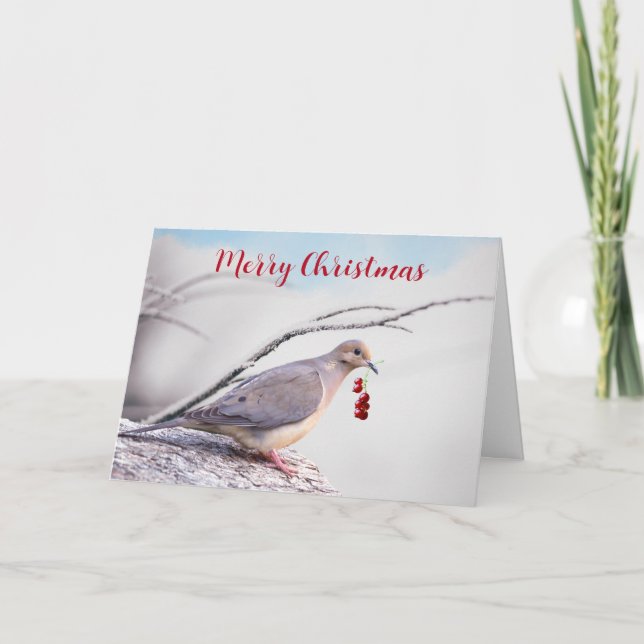 Cartes Pour Fêtes Annuelles Joyeux Noël Tourterelle triste et Baies Rouges (Devant)