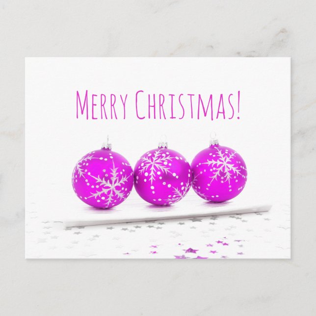 Cartes Pour Fêtes Annuelles Joyeux Noël Trois Baubles Star Hot rose blanc (Devant)
