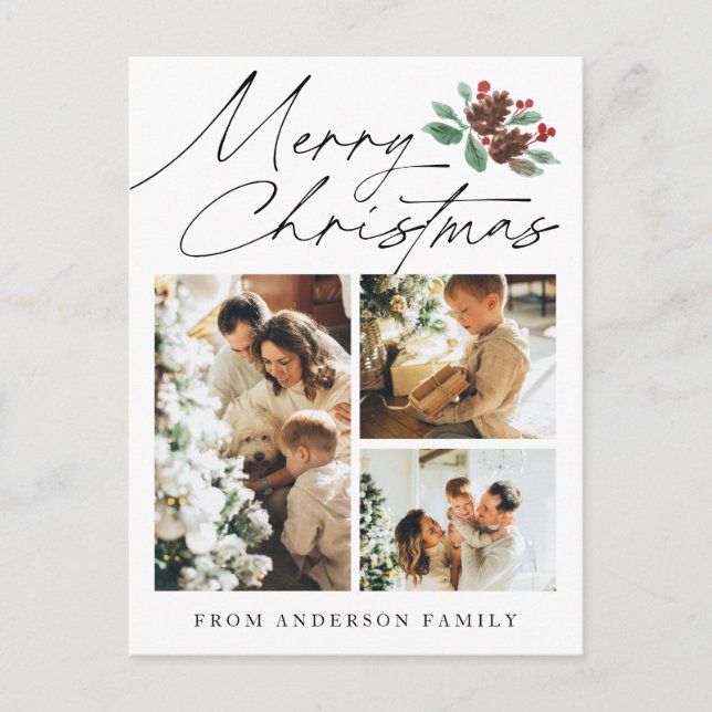 Cartes Pour Fêtes Annuelles Joyeux Noël Trois Photo Cherry Botanique (Devant)