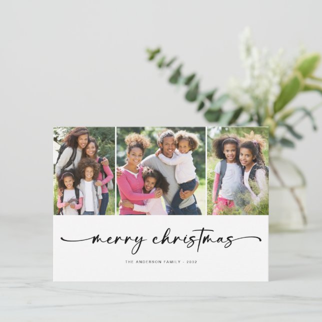 Cartes Pour Fêtes Annuelles Joyeux Noël | Trois photos modernes (Debout devant)