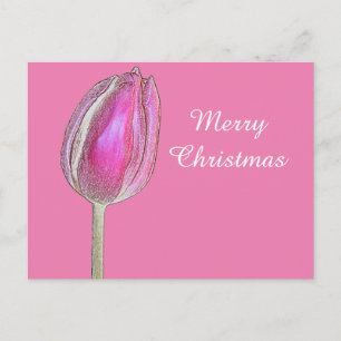 Cartes Pour Fêtes Annuelles Joyeux Noël Tulipe Fleur Art Floral Rose Blanc