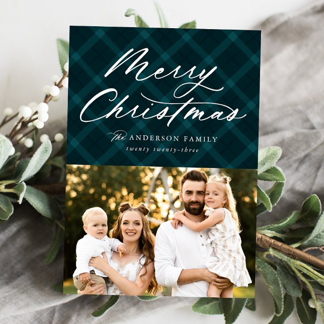 Cartes Pour Fêtes Annuelles Joyeux Noël turquoise Brossé 3 Photo (Créateur téléchargé)