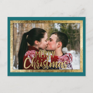 Cartes Pour Fêtes Annuelles Joyeux Noël Turquoise Gold Frontière photo