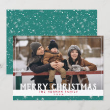 Joyeux Noël Turquoise Green Snowflake Photo
