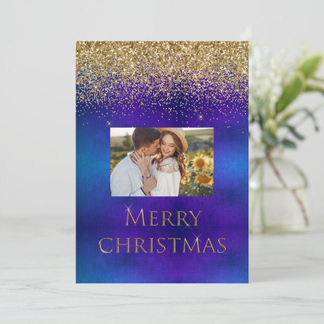 Cartes Pour Fêtes Annuelles Joyeux Noël Typographie Parties scintillant Élégan (Debout devant)