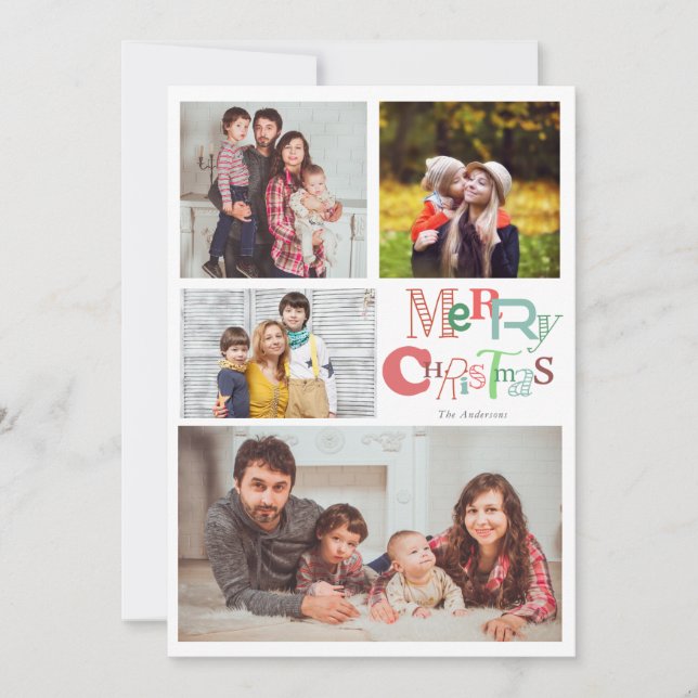 Cartes Pour Fêtes Annuelles Joyeux Noël Typographie Photo Collage Moderne (Devant)