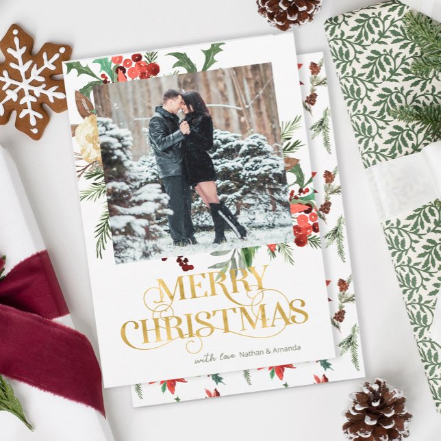 Cartes Pour Fêtes Annuelles Joyeux Noël Une photo Hollies (Créateur téléchargé)