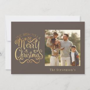 Cartes Pour Fêtes Annuelles Joyeux Noël Vacances or Brown Nom Script