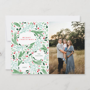 Cartes Pour Fêtes Annuelles Joyeux Noël Verdure et Berrie Design de vacances