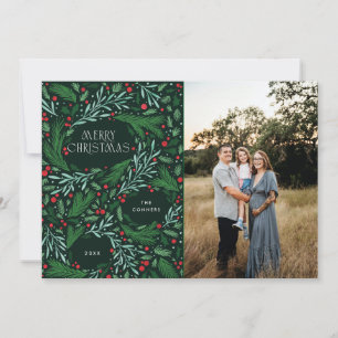 Cartes Pour Fêtes Annuelles Joyeux Noël Verdure et Berrie Design de vacances