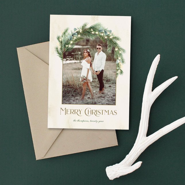 Cartes Pour Fêtes Annuelles Joyeux Noël vert Arc cadre photo (Créateur téléchargé)