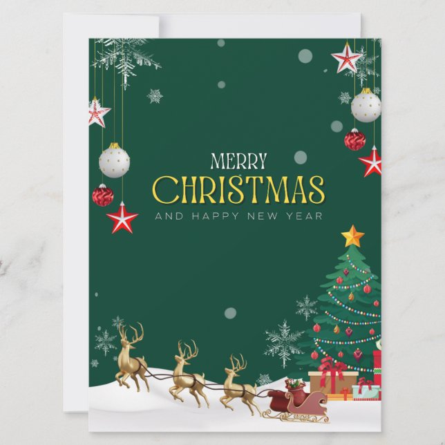 Cartes Pour Fêtes Annuelles Joyeux Noël Vert Blanc Et Jaune (Devant)
