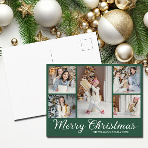 Cartes Pour Fêtes Annuelles Joyeux Noël vert Collage de photos Minimaliste