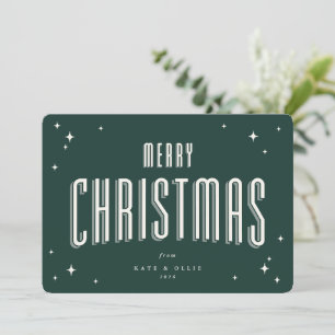Cartes Pour Fêtes Annuelles Joyeux Noël Vert foncé Étoiles rétro Appartement