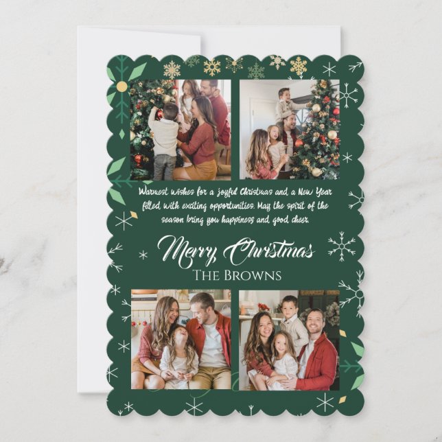 Cartes Pour Fêtes Annuelles Joyeux Noël vert moderne Quatre photos Collage (Devant)