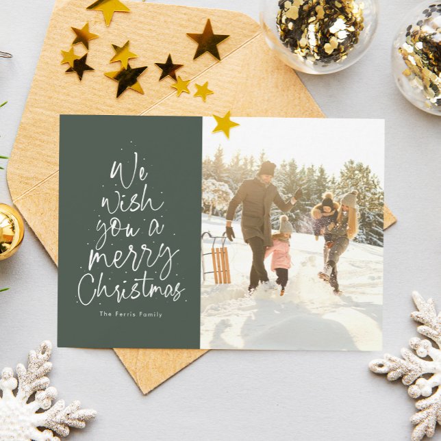 Cartes Pour Fêtes Annuelles Joyeux Noël vert photo de famille (Créateur téléchargé)