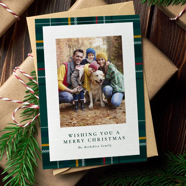 Cartes Pour Fêtes Annuelles Joyeux Noël vert plaid une photo (Créateur téléchargé)