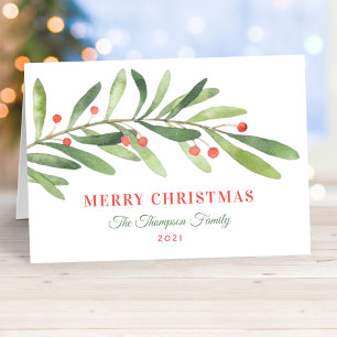 Cartes Pour Fêtes Annuelles Joyeux Noël Vert Rouge Végétation hivernale