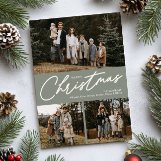 Cartes Pour Fêtes Annuelles Joyeux Noël Vert Sauge 3 Photos