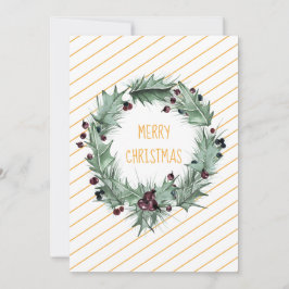 Cartes Pour Fêtes Annuelles Joyeux Noël Vert Wreath Jaune Bande Jaune