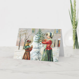 Cartes Pour Fêtes Annuelles Joyeux Noël Victorian Family et Snowman