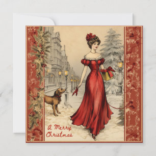 Cartes Pour Fêtes Annuelles Joyeux Noël Victorian Lady Illustration